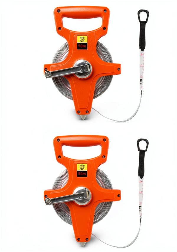 Fiberglass Tape Measure QWORK 1/2" x 164' Dual‑Side Reel Orange 2 Pack-0