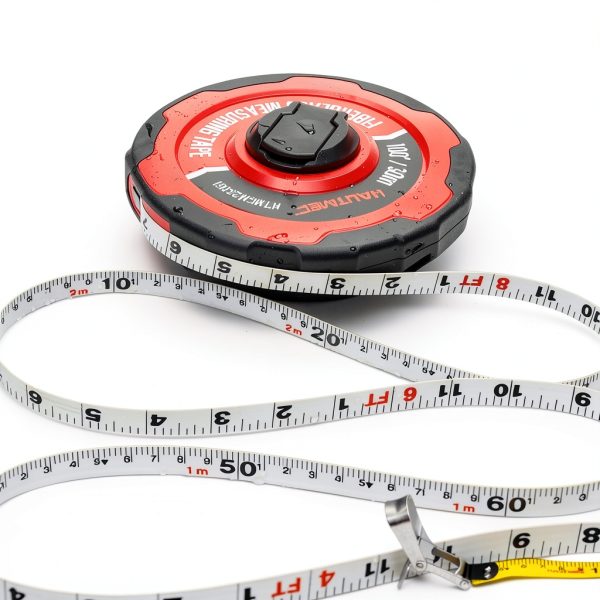 HAUTMEC 100ft/30m Tape Measure Long Measuring Tape Flexible PVC Fiberglass Dual Inch/Metric, Closed Reel Measure Tape, for Land Yard Distance Measurement, and Construction 25061-2