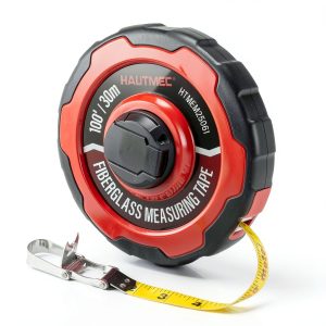 HAUTMEC 100ft/30m Tape Measure Long Measuring Tape Flexible PVC Fiberglass Dual Inch/Metric, Closed Reel Measure Tape, for Land Yard Distance Measurement, and Construction 25061-0